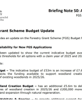 Briefing Note 50: August 2025 Forestry Grant Scheme Budget Update